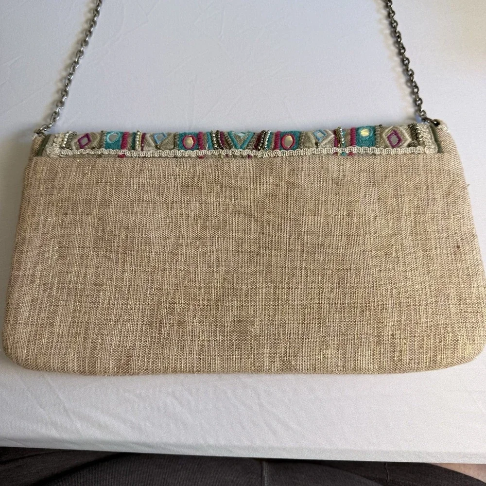 Boho Chic Linen Resort Vacation Mixed Media Clutch
